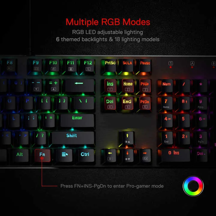 لوحة مفاتيح ألعاب ميكانيكية سلكية بإضاءة خلفية . RGB Backlit Wired Mechanical Gaming Keyboard, Hot