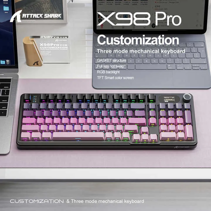 لوحة مفاتيح ميكانيكية لاسلكية لمهاجمة القرش . Shark Attack X98Pro Wireless Mechanical Keyboard 3-