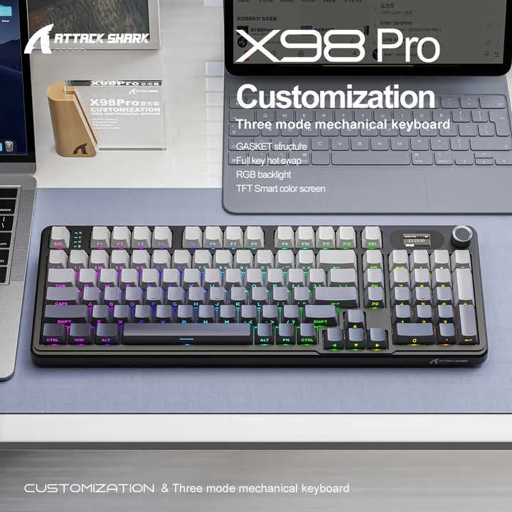 لوحة مفاتيح ميكانيكية لاسلكية لمهاجمة القرش . Shark Attack X98Pro Wireless Mechanical Keyboard 3-
