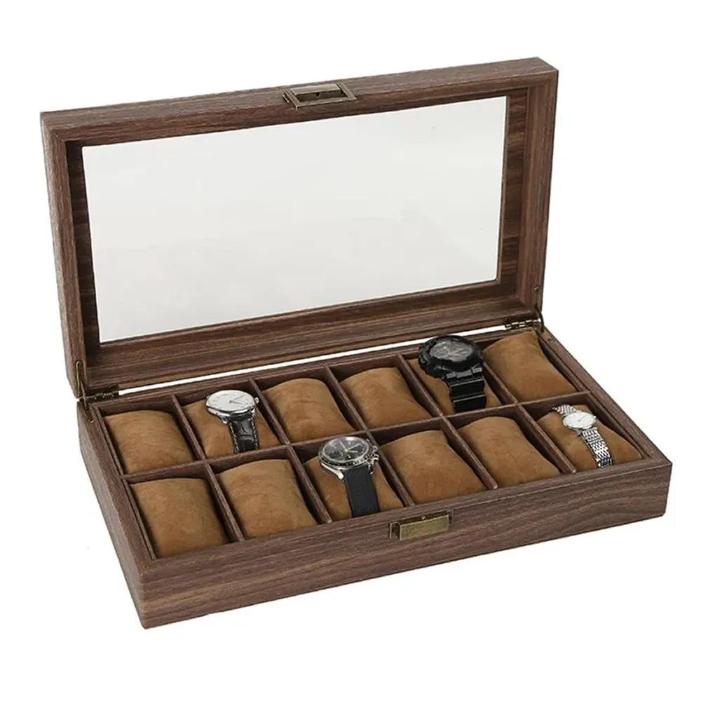 12-Slot Wooden Glass Display Watch Box Blwl0034