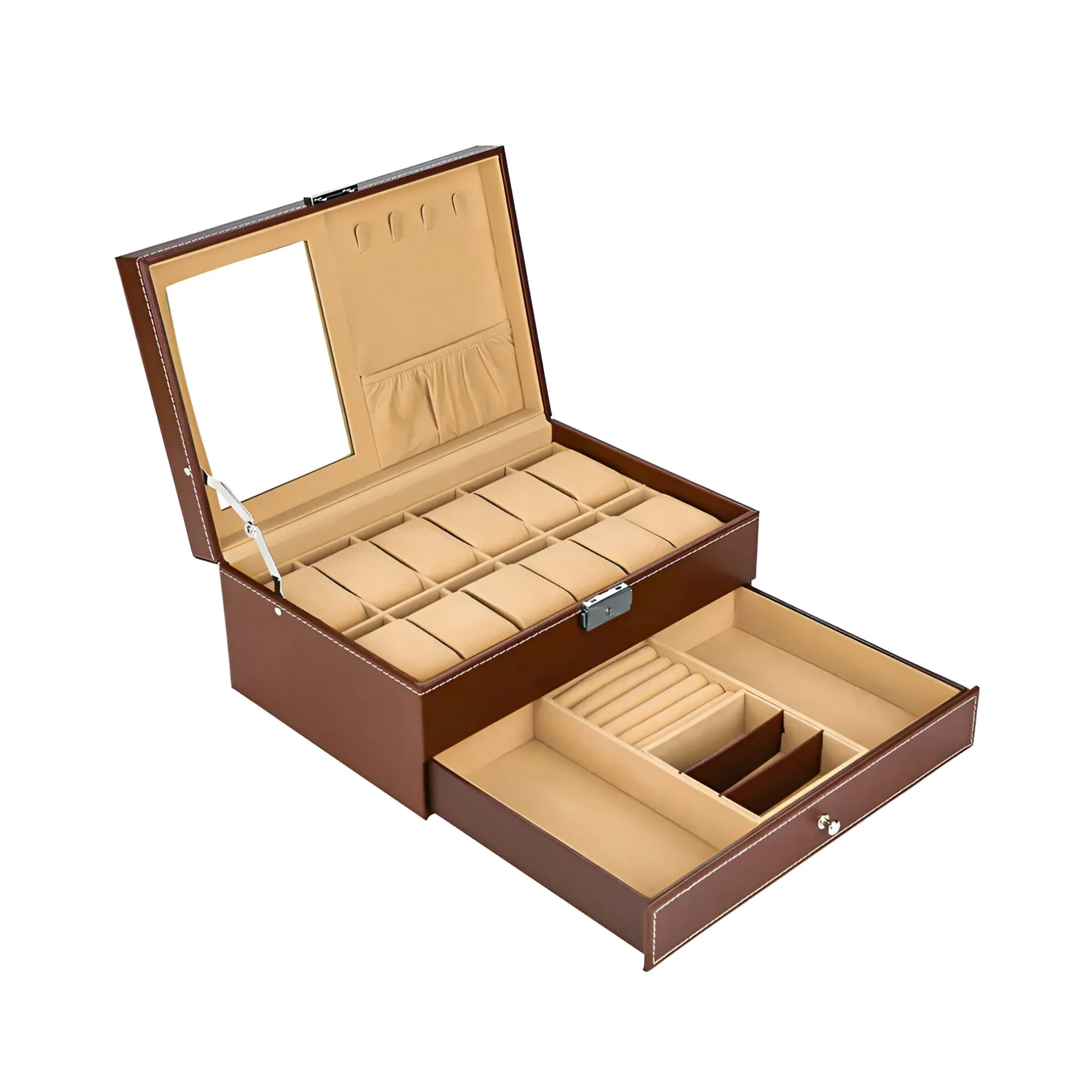 12-Watch Storage Box And Sunglasses, Jewelry Drawer With Mirror Blwl0073