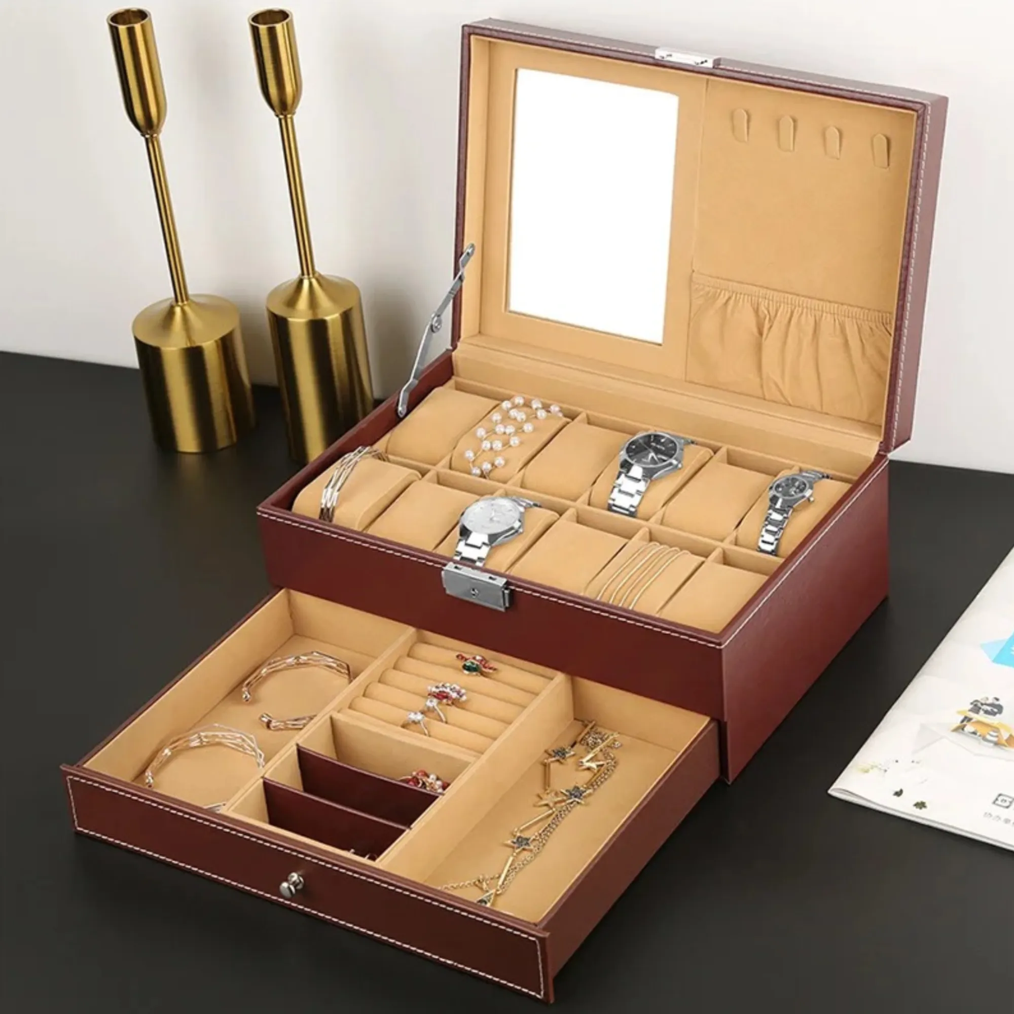 12-Watch Storage Box And Sunglasses, Jewelry Drawer With Mirror Blwl0073