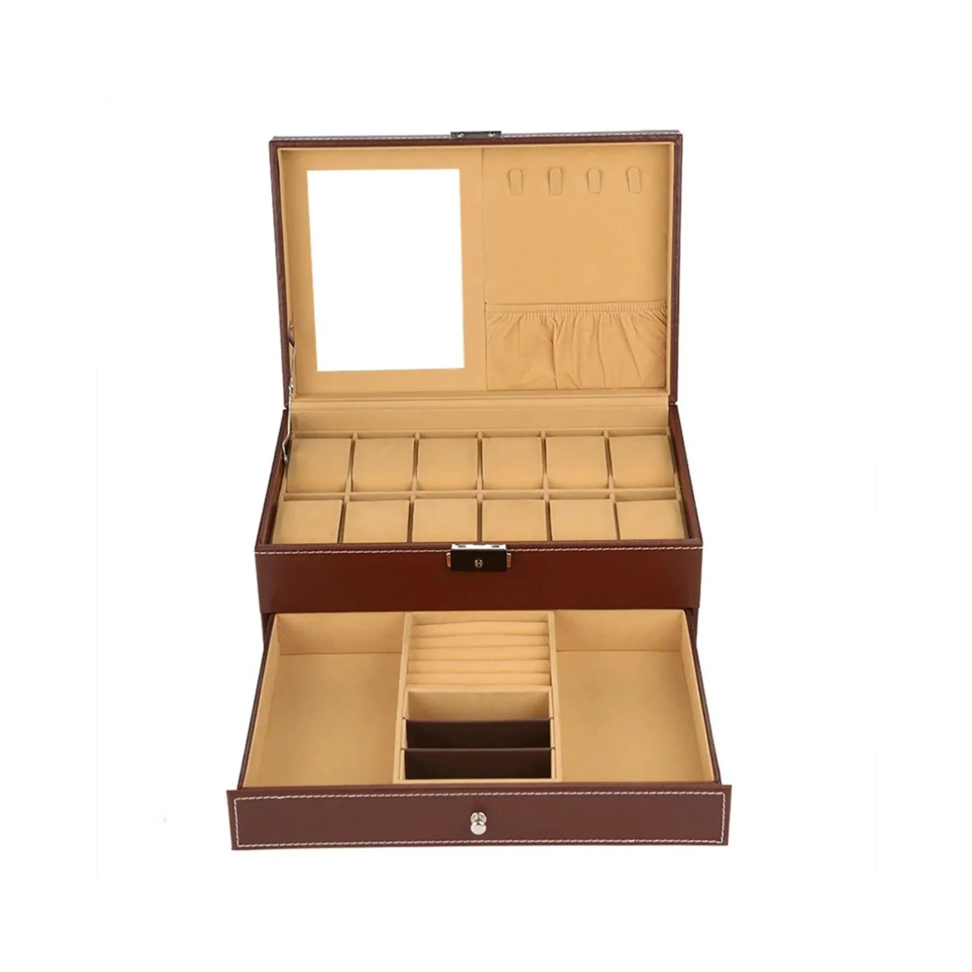 12-Watch Storage Box And Sunglasses, Jewelry Drawer With Mirror Blwl0073