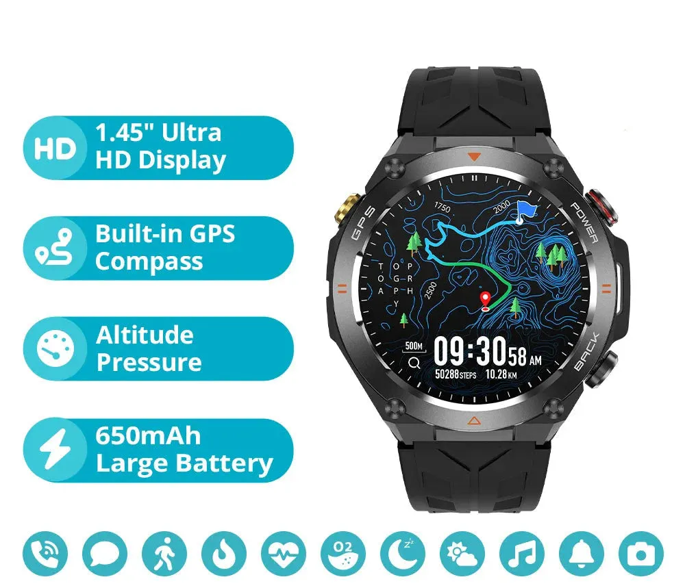 1.45 Inch Gps Smartwatch With Hd Display & Phone Calls - 650Mah