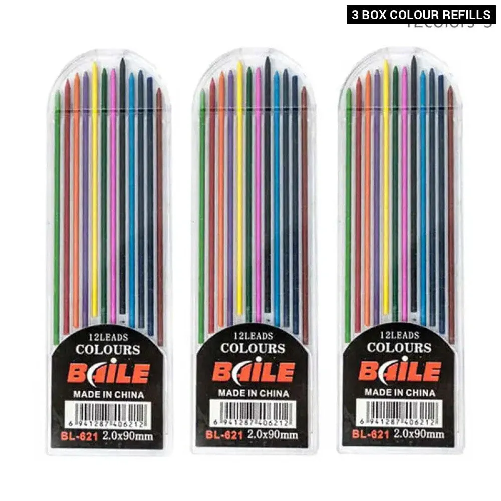 2.0mm Mechanical Pencil Set with Colour Black Lead Refills for Drafting Writing Crafting Art Sketch