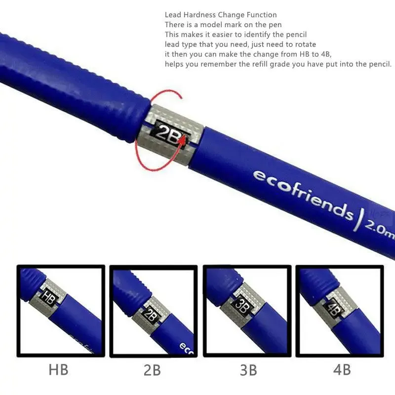 2.0mm Mechanical Pencil Set with Colour Black Lead Refills for Drafting Writing Crafting Art Sketch
