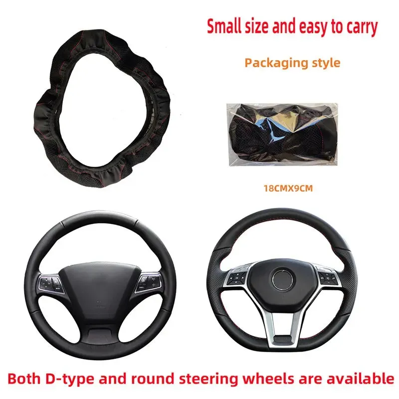 3d Leather Car Steering Wheel Cover 37 38cm Diamond Encrusted Embroidery Breathable no Inner Ring