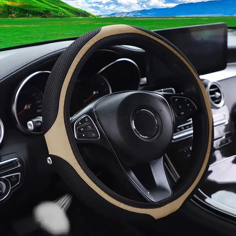 3d Leather Car Steering Wheel Cover 37 38cm Diamond Encrusted Embroidery Breathable no Inner Ring