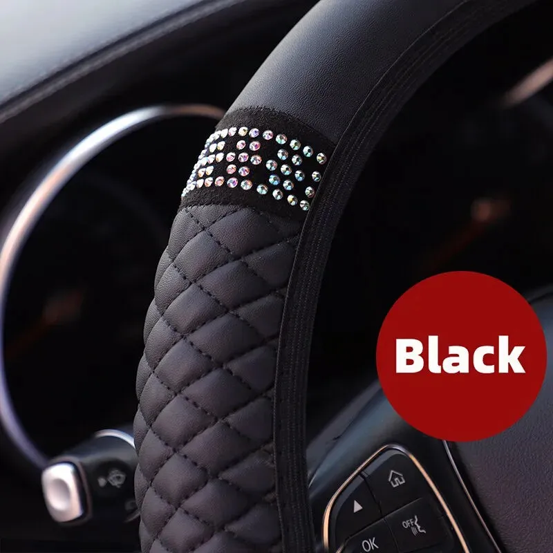 3d Leather Car Steering Wheel Cover 37 38cm Diamond Encrusted Embroidery Breathable no Inner Ring