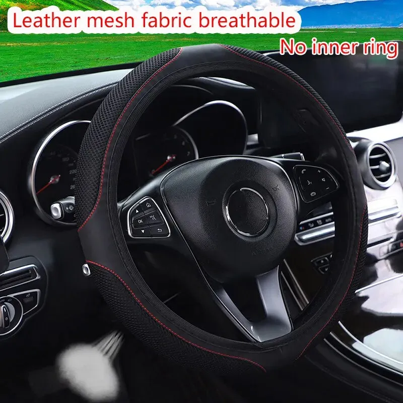 3d Leather Car Steering Wheel Cover 37 38cm Diamond Encrusted Embroidery Breathable no Inner Ring