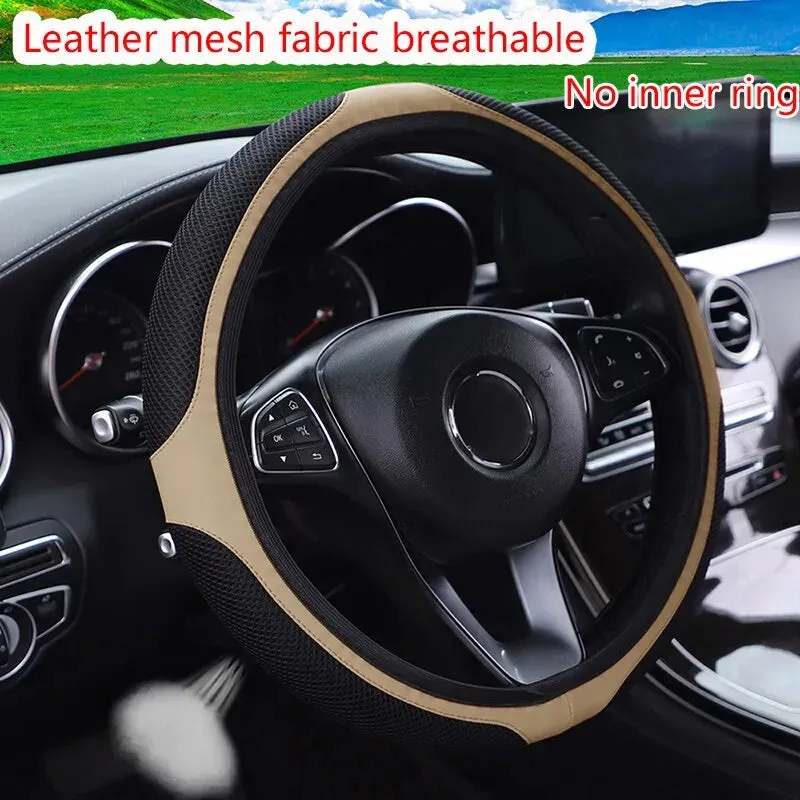 3d Leather Car Steering Wheel Cover 37 38cm Diamond Encrusted Embroidery Breathable no Inner Ring