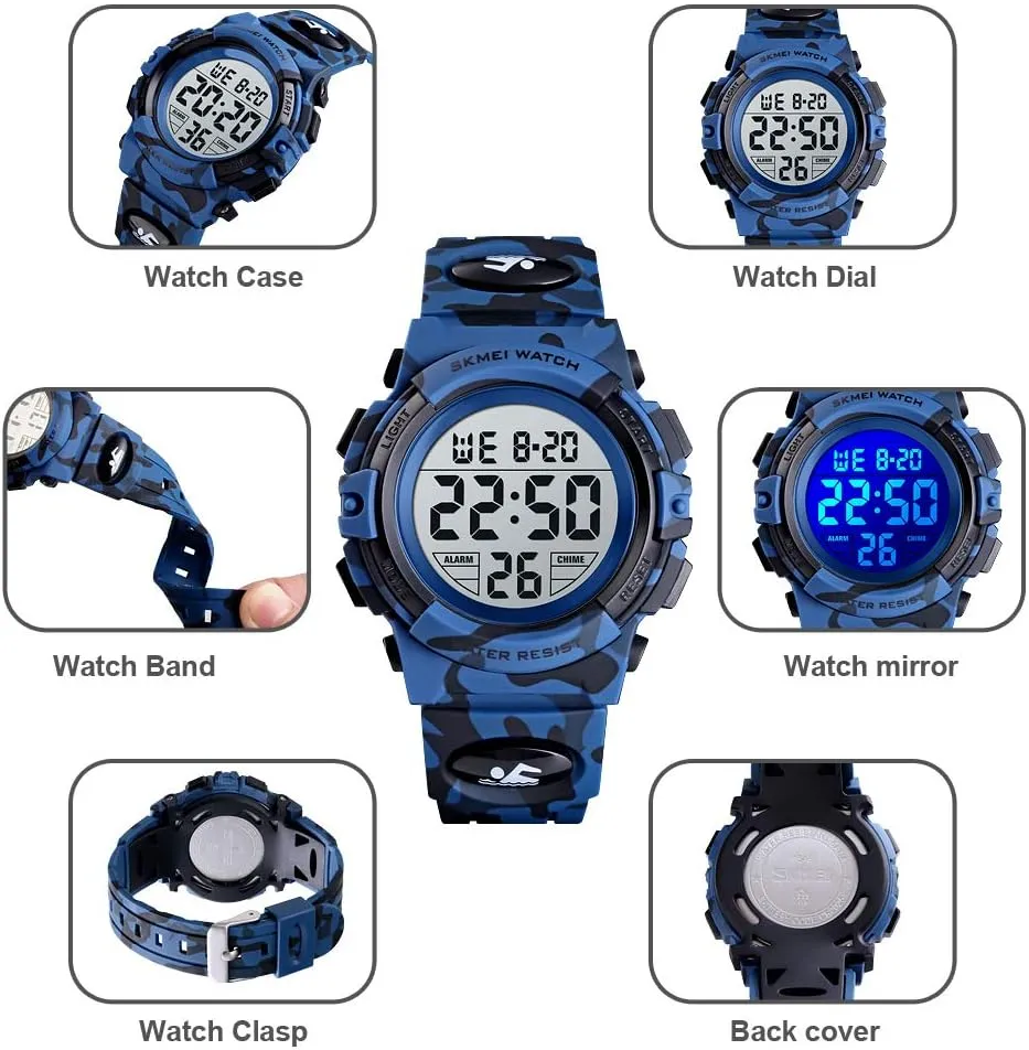 cofuo Kids Digital Sports Watch for Boys Girls, Boy Waterproof Casual Electronic Analog Quartz 7 Colorful Led Watches with Alarm Stopwatch Silicone Band Luminous Wristatches