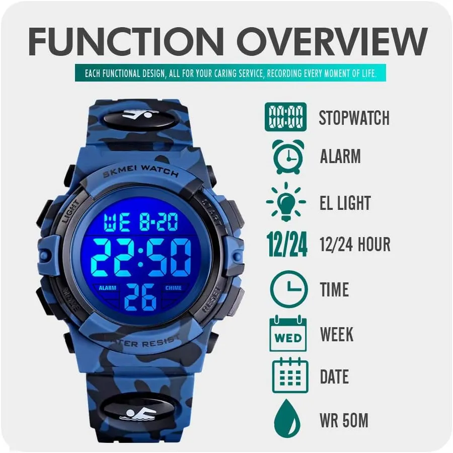cofuo Kids Digital Sports Watch for Boys Girls, Boy Waterproof Casual Electronic Analog Quartz 7 Colorful Led Watches with Alarm Stopwatch Silicone Band Luminous Wristatches