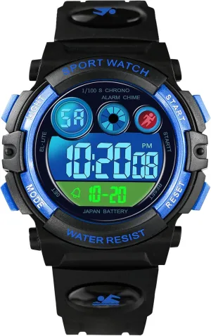Dayllon Kids Digital Watch,Boys Digital Outdoor Sport Waterproof Watch,with Calendar 12/24H Alarm 7 Colorful Backlight Stopwatch Wristwatch for 3-15 Years Old
