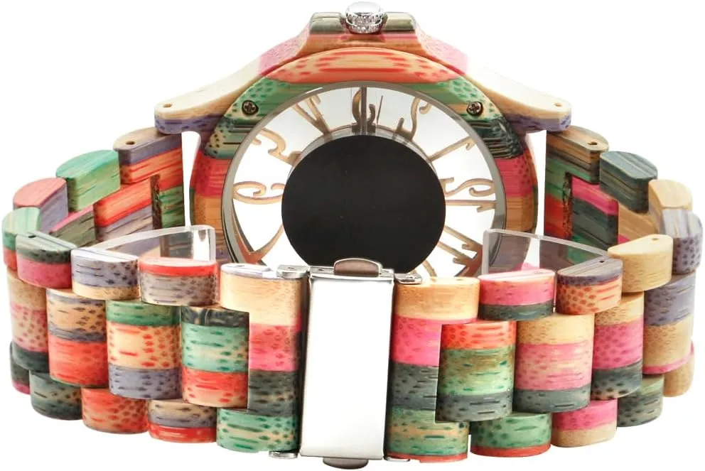 Dentily Wooden Watches for Men Handmade Colorful Bamboo Engraved Wood Watch Analog Quartz Men's Wooden Watch