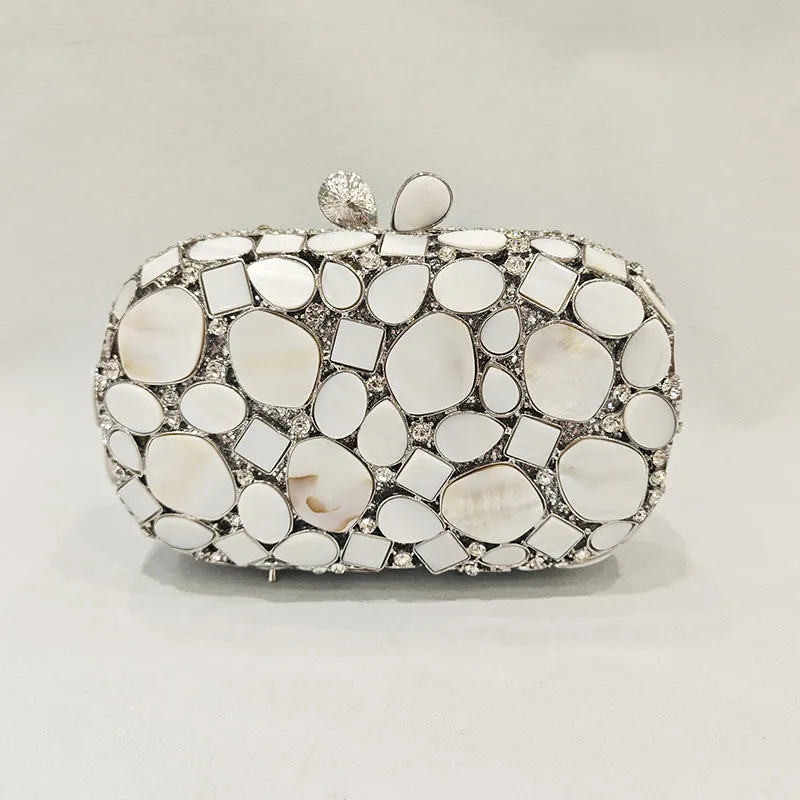 Elegant Retro Irregular Glass Diamond Encrusted Square Evening Wedding Party Clutch Bag