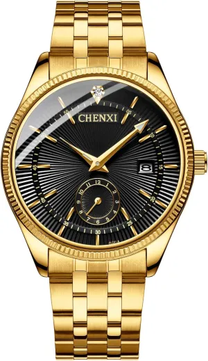 FANMIS Men's Luxury Analog Quartz Gold Wrist Watches Business Stainless Steel Band Dress Wrist Watch Classic Calendar Date Window 3ATM Water Resistant