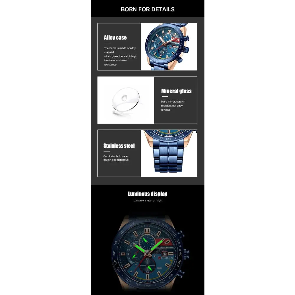 Fashion Stainless Steel Chronograph Quartz Wristwatches for Men