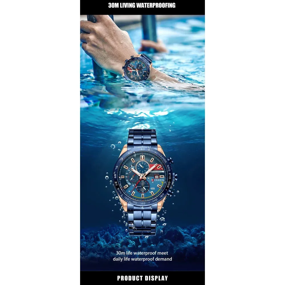 Fashion Stainless Steel Chronograph Quartz Wristwatches for Men