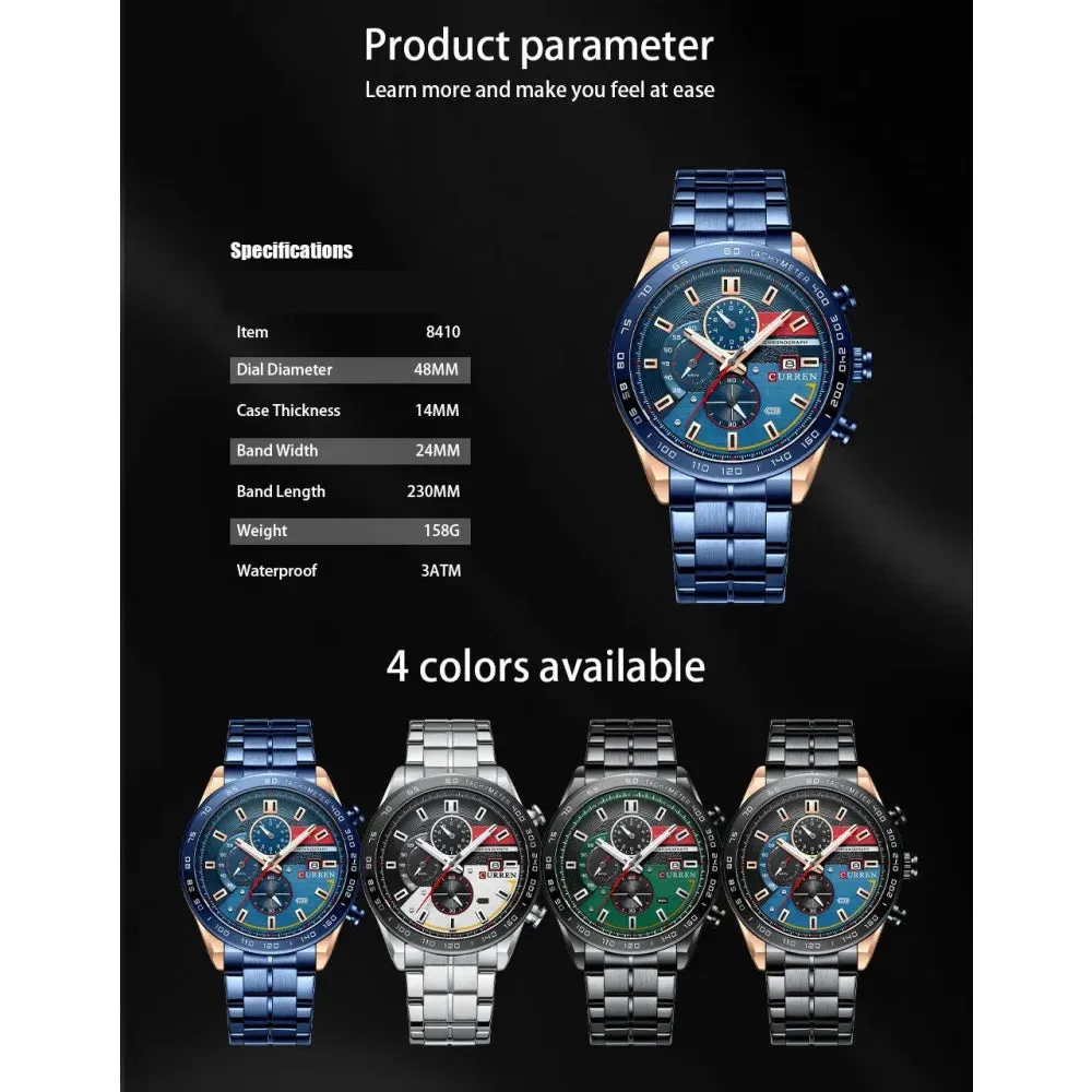Fashion Stainless Steel Chronograph Quartz Wristwatches for Men