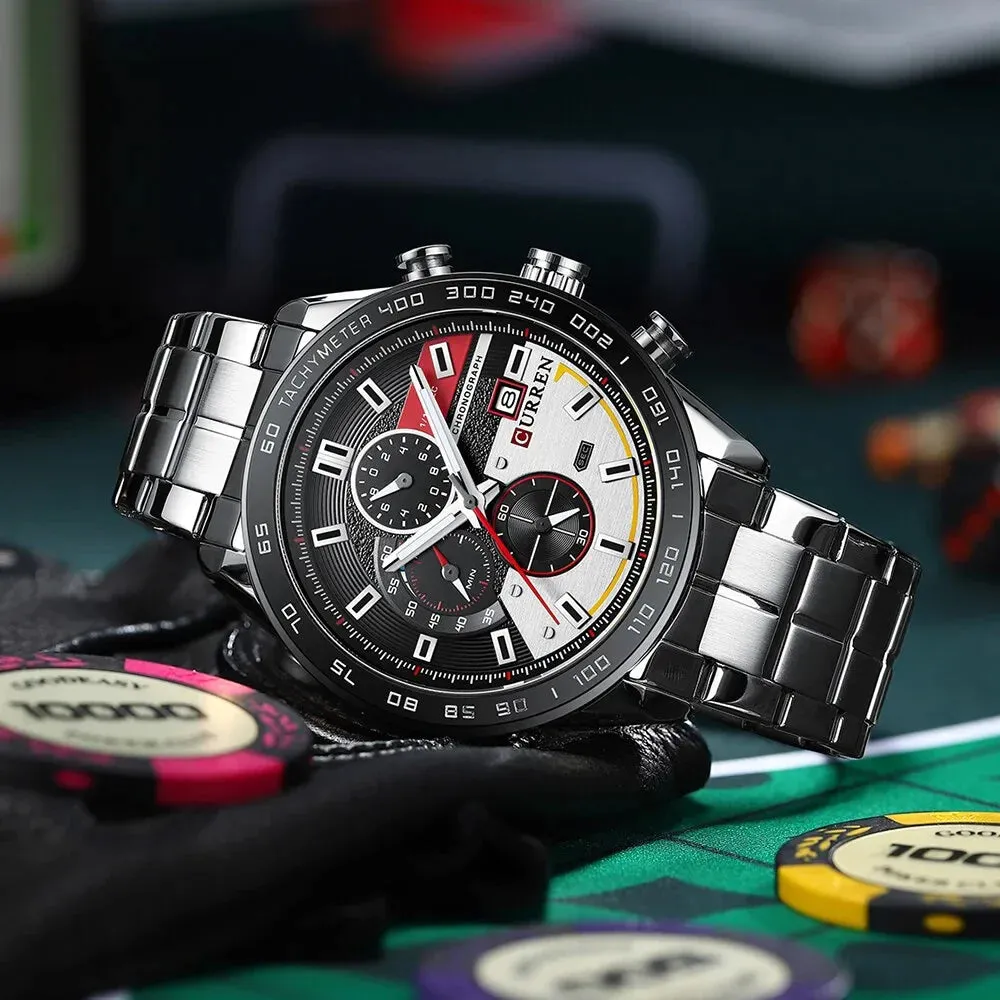 Fashion Stainless Steel Chronograph Quartz Wristwatches for Men