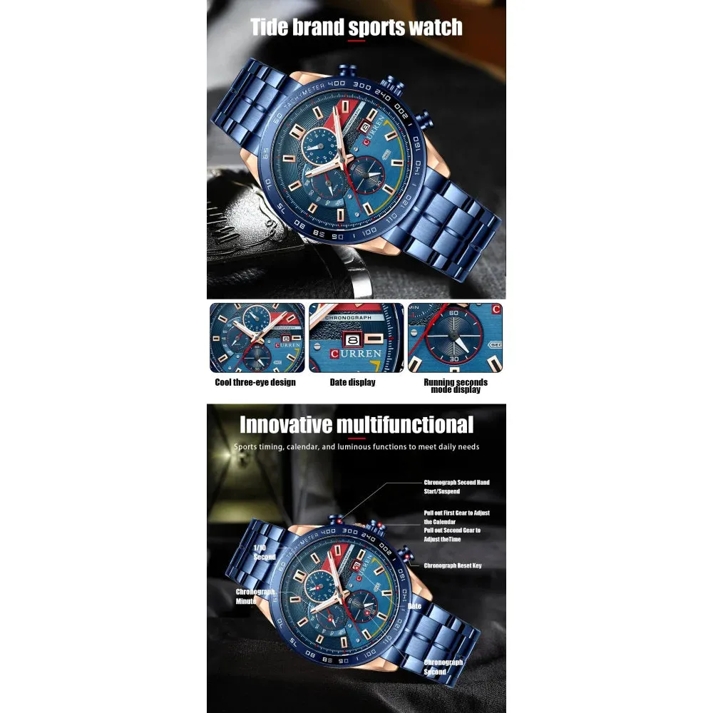 Fashion Stainless Steel Chronograph Quartz Wristwatches for Men