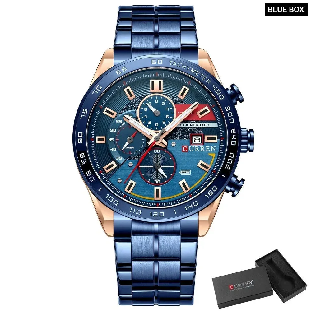 Fashion Stainless Steel Chronograph Quartz Wristwatches for Men
