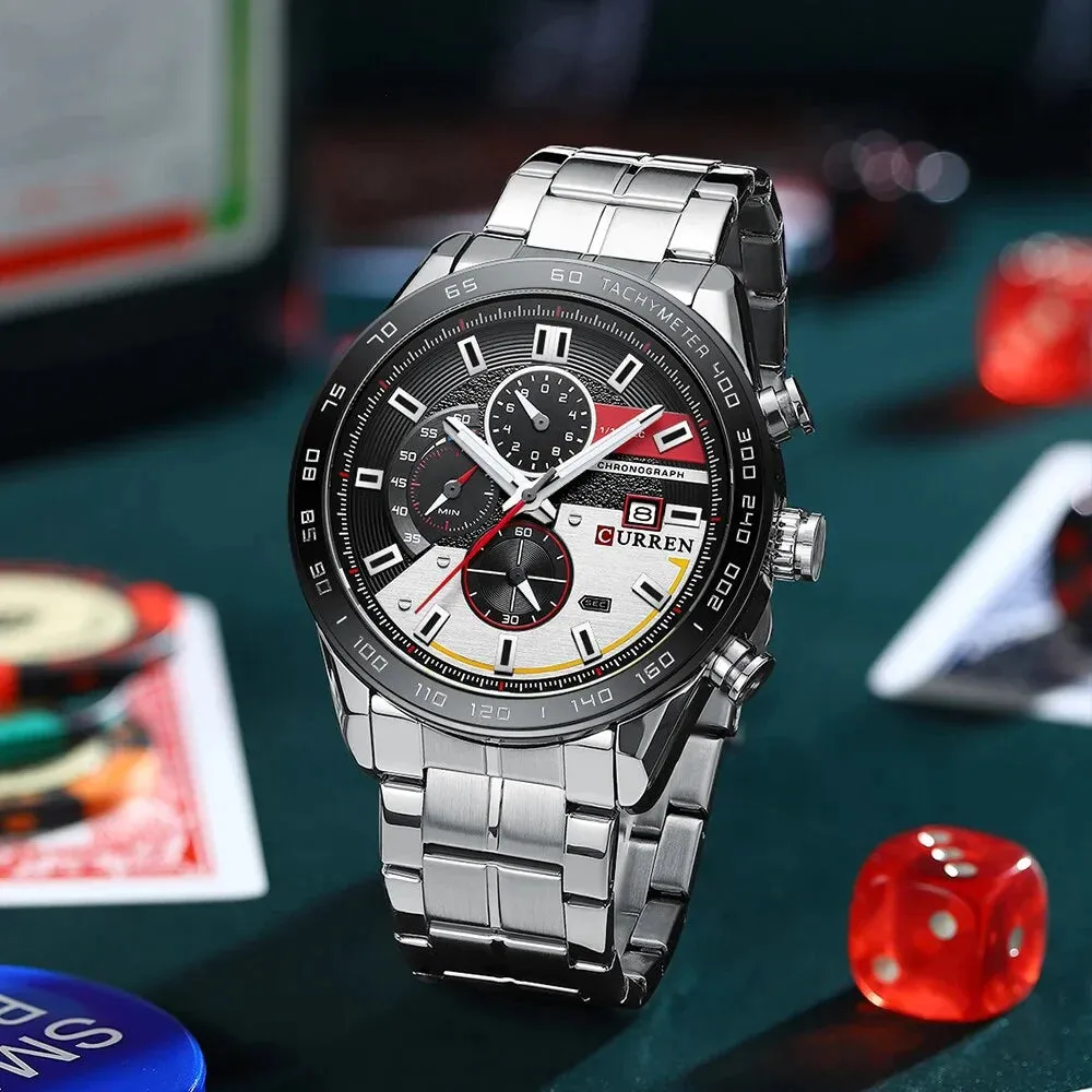 Fashion Stainless Steel Chronograph Quartz Wristwatches for Men