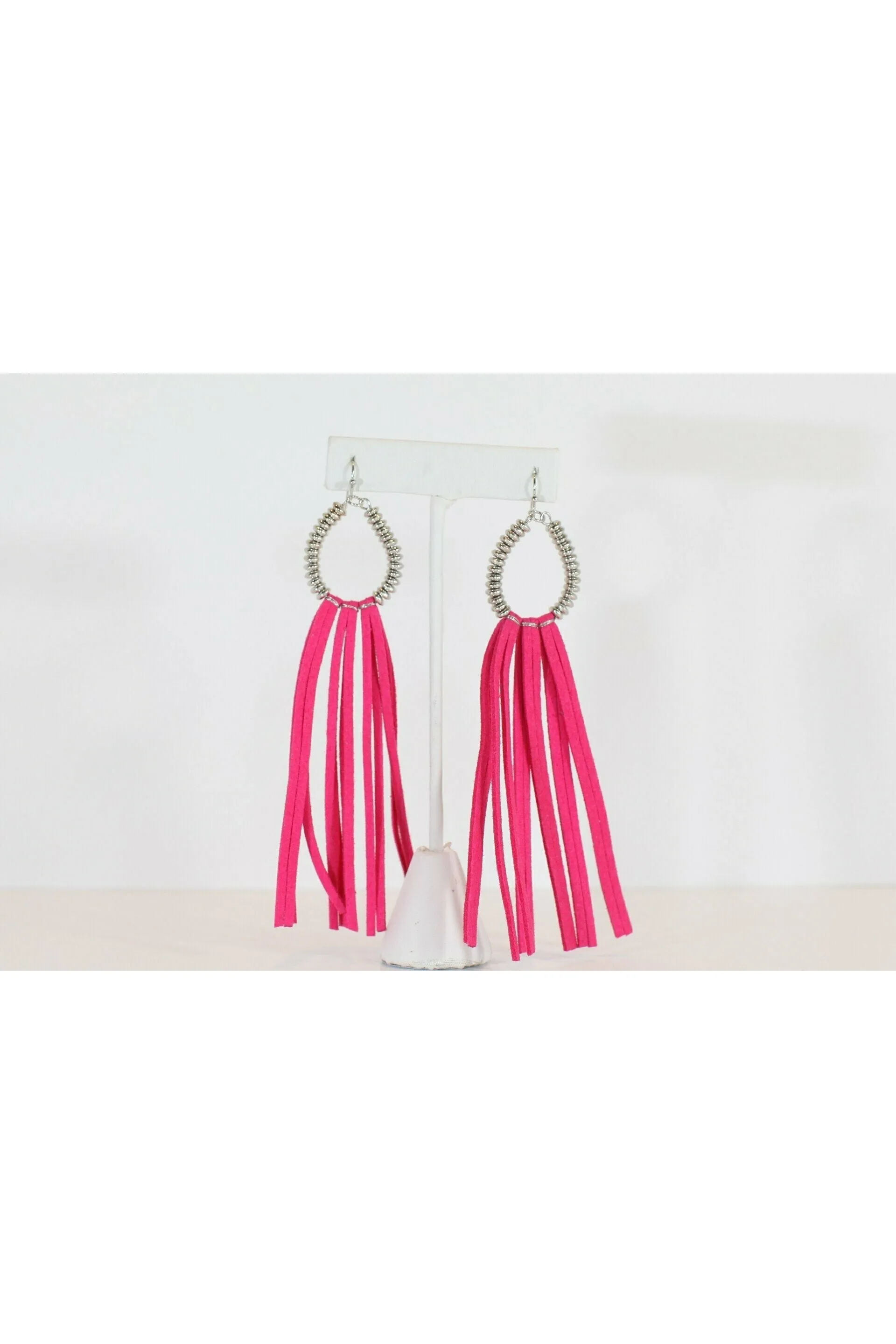 Fuchsia Leather Fringe Earrings