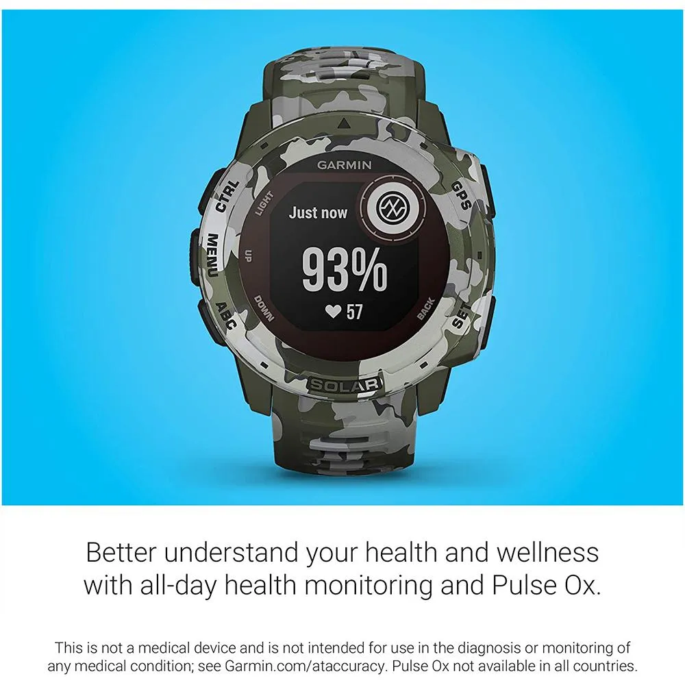 Garmin Instinct Lichen Camo Silicone Band Digital Dial Solar GPS Smart Watch - 010-02293-16