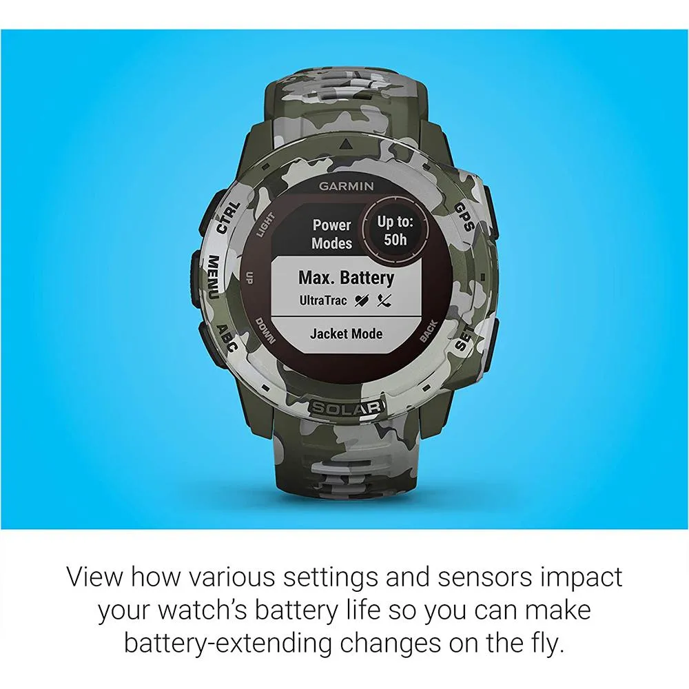Garmin Instinct Lichen Camo Silicone Band Digital Dial Solar GPS Smart Watch - 010-02293-16