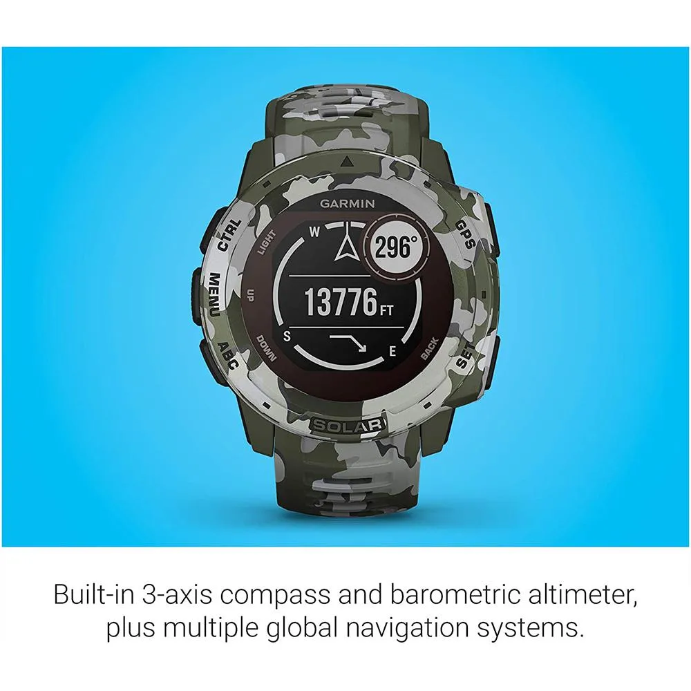 Garmin Instinct Lichen Camo Silicone Band Digital Dial Solar GPS Smart Watch - 010-02293-16
