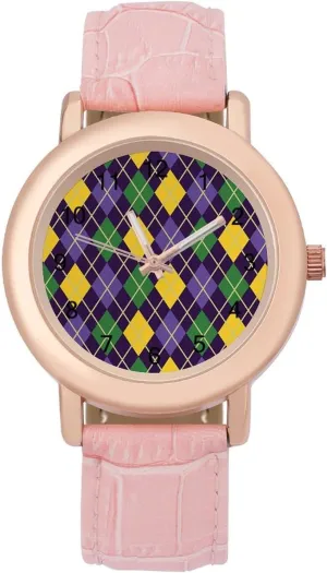 Green and Purple Mardi Gras Abstract Geometric Pattern Fashion Casual Watches for Women Cute Girls Watch Gift Nurses Teachers, style