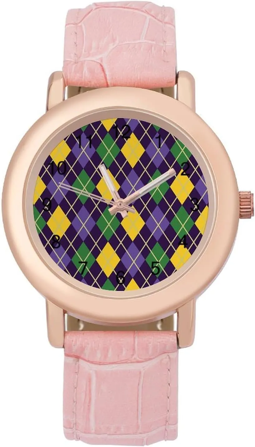 Green and Purple Mardi Gras Abstract Geometric Pattern Fashion Casual Watches for Women Cute Girls Watch Gift Nurses Teachers, style