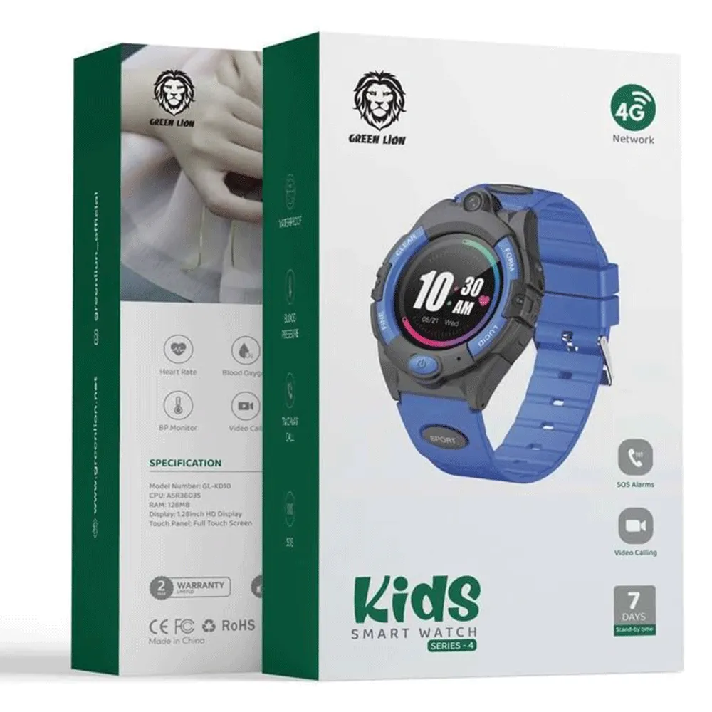 Green Lion Series 4 GL-KD10 4G Kids Smart Watch Black Case With Blue Strap