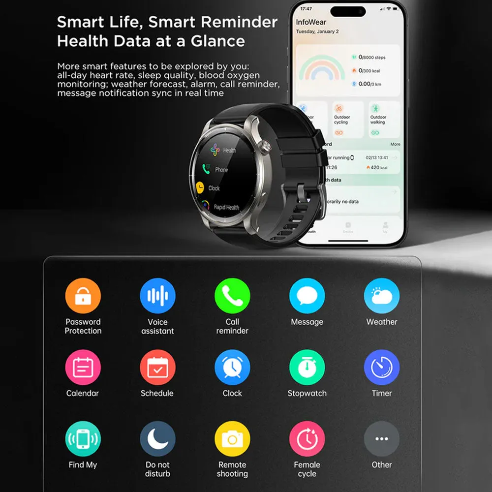 Joyroom Venture Series JR-FV1 Smart Watch Silver Case With Black Silicone Strap & Extra Stainless Steel Strap