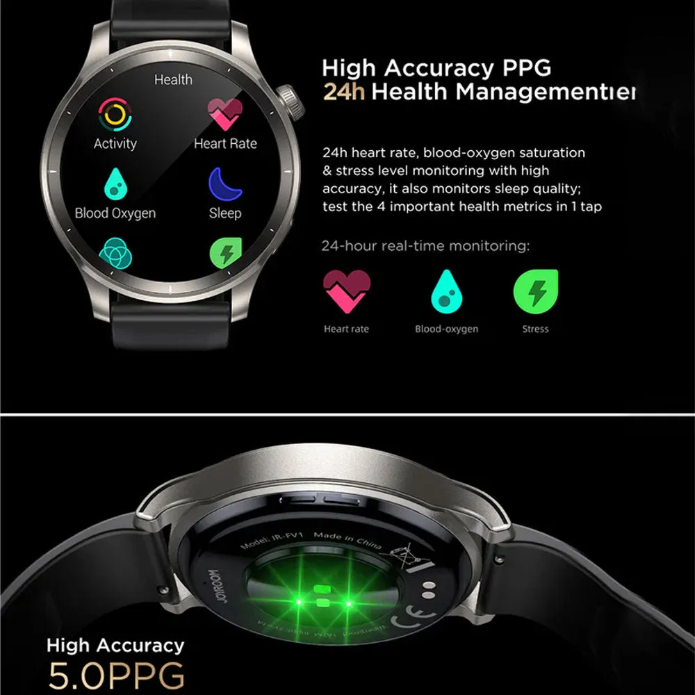 Joyroom Venture Series JR-FV1 Smart Watch Silver Case With Black Silicone Strap & Extra Stainless Steel Strap