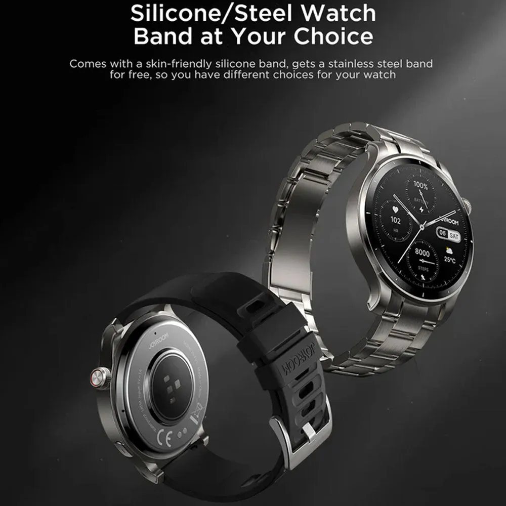 Joyroom Venture Series JR-FV1 Smart Watch Silver Case With Black Silicone Strap & Extra Stainless Steel Strap