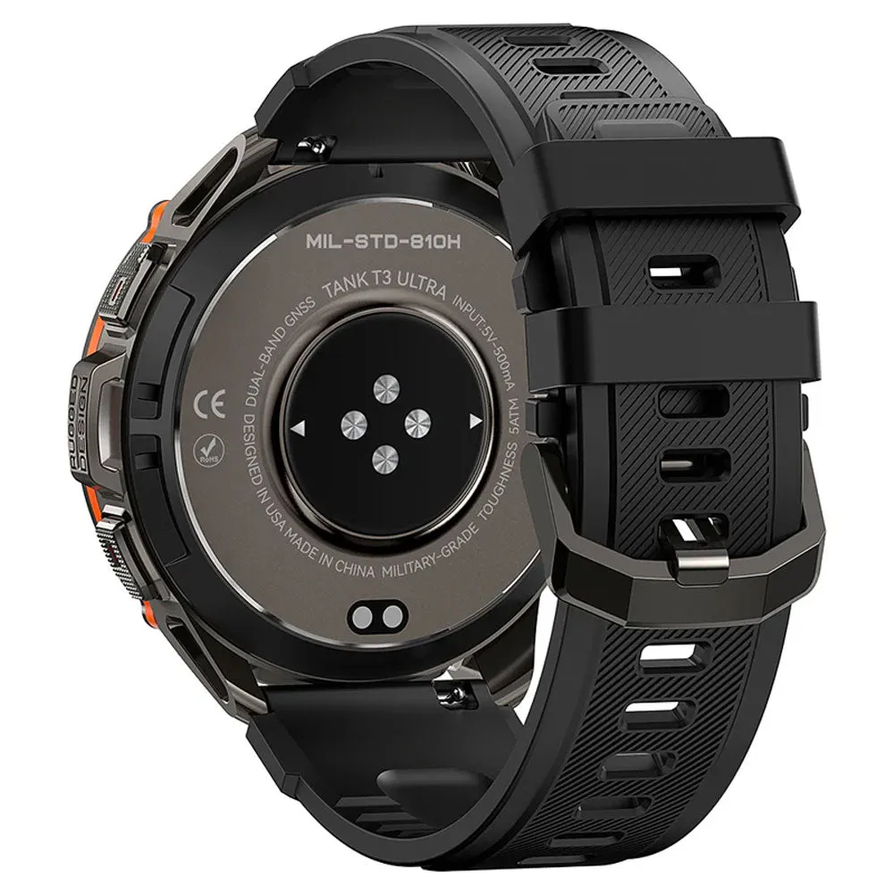 Kospet Tank T3 Ultra Smart Watch Black Stainless Steel Case With Black Silicone Strap