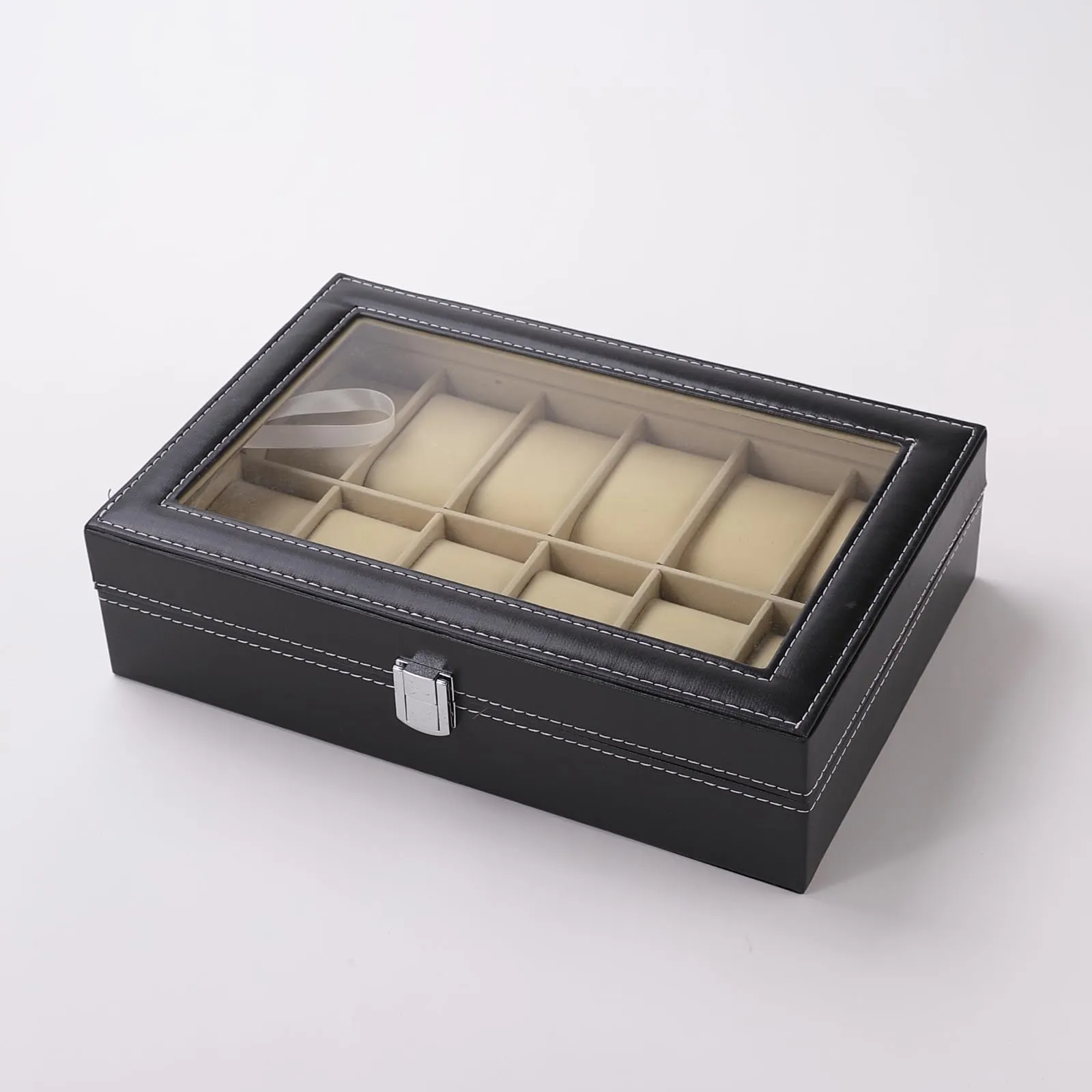 Kuber Industries 12 Slots Watch Organizer|Watch Storage Box For Men & Women|Secure Closer|Wrist Watch Display BoxBlack|