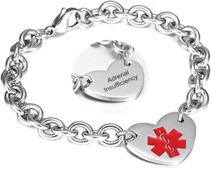 LF 316L Stainless Steel DNR Engraved Medical Alert Heart Charm Link Bracelet Rolo Chain Medic ID Bracelets Monitoring Awareness for Womens for Outdoor Emergency,Do Not Resuscitate