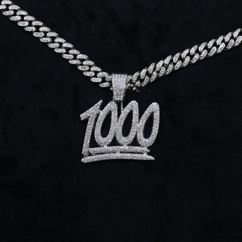 Men's And Women's Digital Diamond-encrusted 1000 Pendant Cuban Necklace