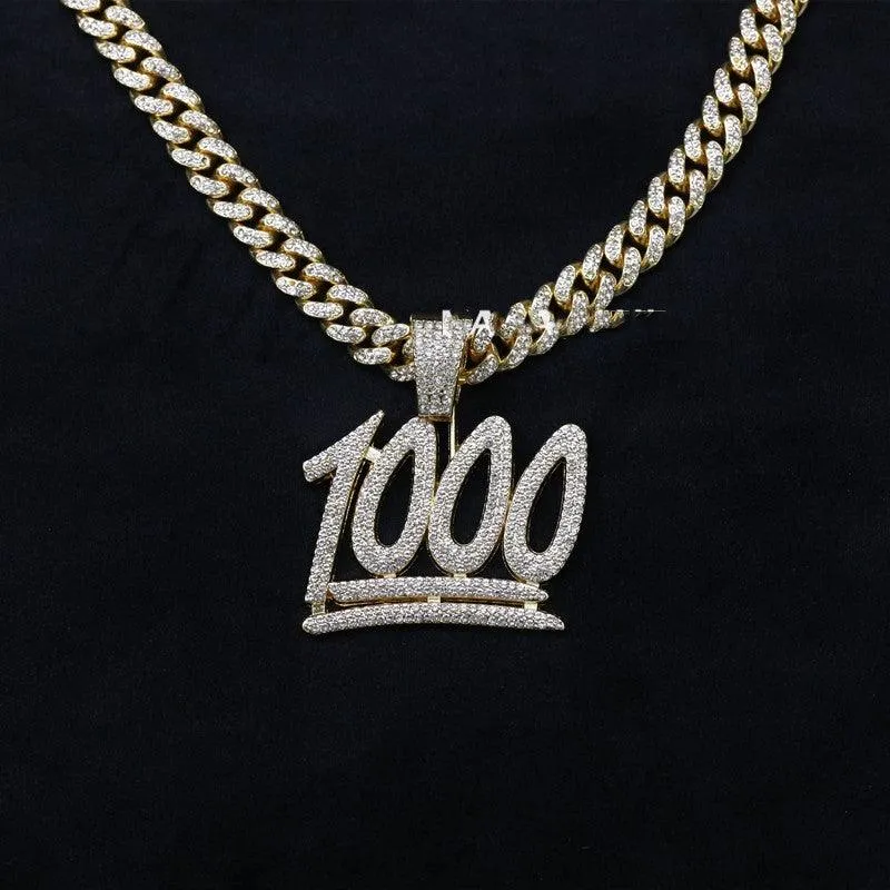 Men's And Women's Digital Diamond-encrusted 1000 Pendant Cuban Necklace