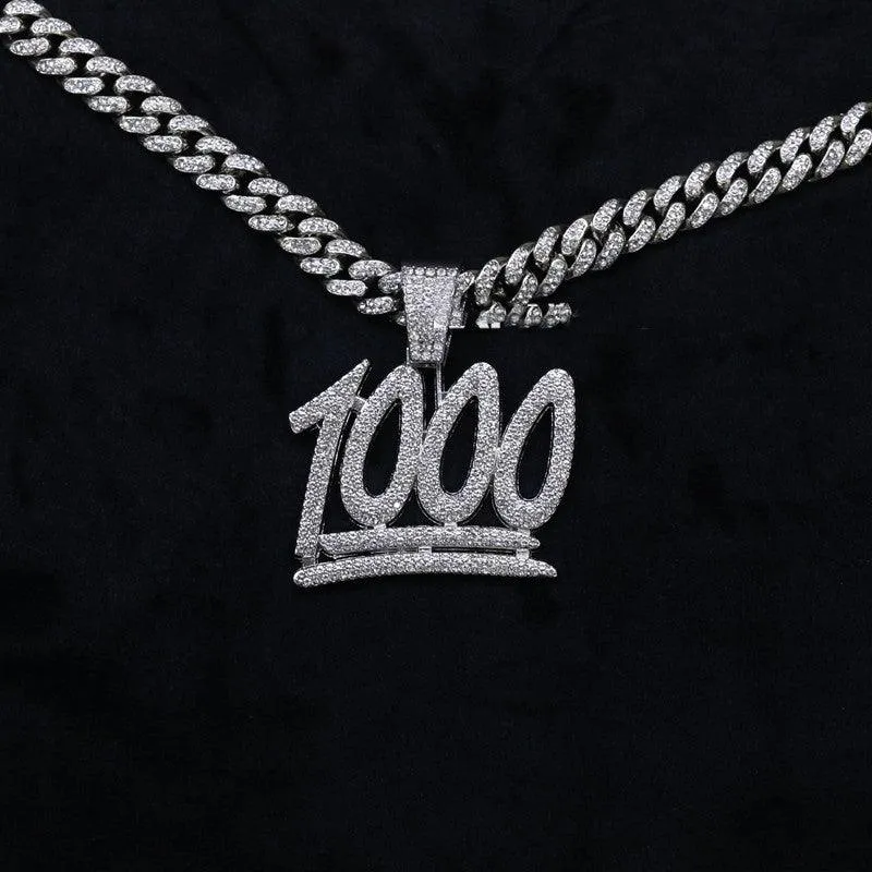 Men's And Women's Digital Diamond-encrusted 1000 Pendant Cuban Necklace