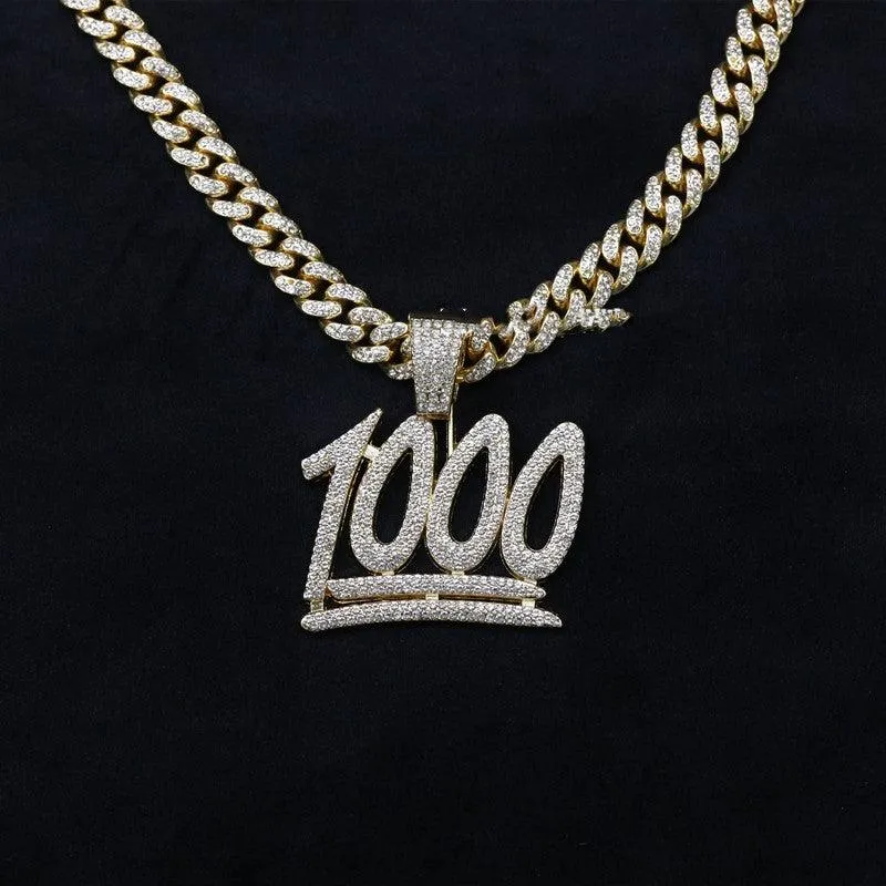Men's And Women's Digital Diamond-encrusted 1000 Pendant Cuban Necklace