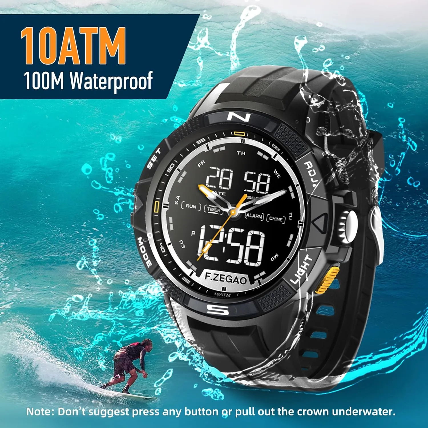 Men's Digital Watch Waterproof with Stopwatch Alarm, Ultra-Thin Super Wide-Angle Display Sport Digital Watches