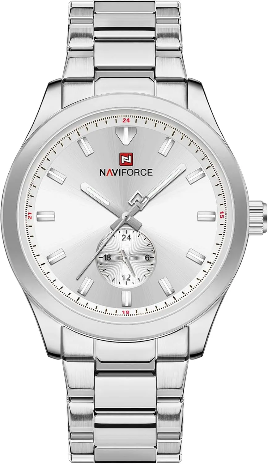 NAVIFORCE Fashion Business Mens Watches,with 24 Hour Display Stainless Steel Waterproof Quartz Watch,Gift Watch for Men