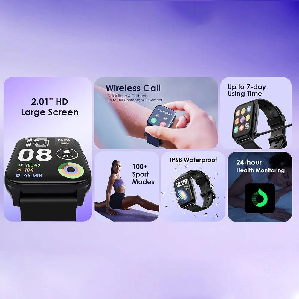 Oraimo Watch 4 Plus OSW-801 Smart Watch Black Case With Black Silicone Strap