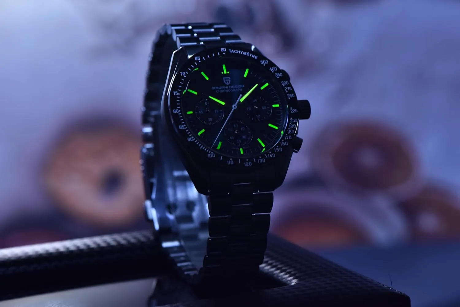 Pagani Design 1701 Men's Watch, Chronograph, VK63 Japanese Quartz Movement, Stainless Steel Bracelet, Water Resistant to 330 Feet (100 Meters), Sapphire Glass Wristwatch.