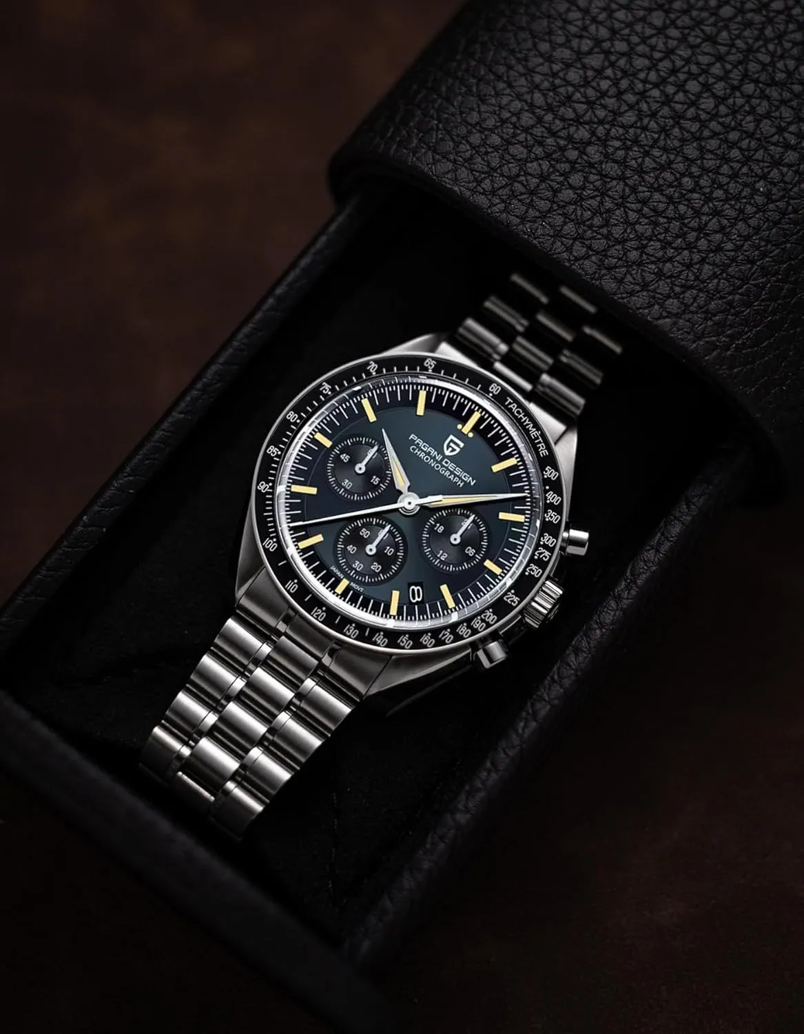 Pagani Design 1701 Men's Watch, Chronograph, VK63 Japanese Quartz Movement, Stainless Steel Bracelet, Water Resistant to 330 Feet (100 Meters), Sapphire Glass Wristwatch.